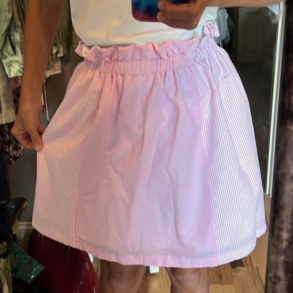 Pink Dotted Swiss Sriped Searsucker Elastic Waist Skirt New